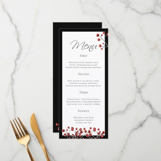 Menu Mariage élégant Black Red Berry 4 Parcours (Devant/Arrière en situation)