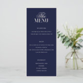 Menu Mariage Élégant Bleu Nuit à l'Ancienne (Debout devant)
