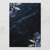 Menu Mariage Élégant Bleu Nuit Argent Floral (Dos)