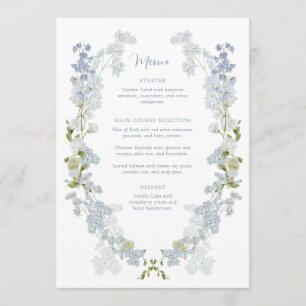 Menu Mariage Élégant Bleu Poussiéreux Jardin Vintage