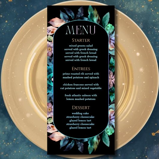 Menu Mariage élégant bleu violet sombre