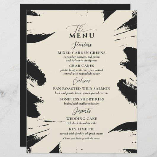 Menu Mariage élégant Bone Black Two Entree (Devant / Derrière)