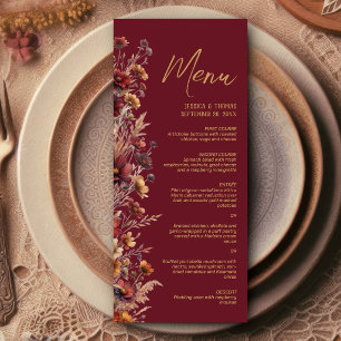 Menu Mariage Élégant Bourguignon Bohème Fleurs Sauvages
