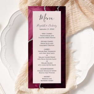 Menu Mariage élégant Burgundy Argent Agate Rose tendre
