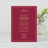 Menu Mariage élégant Burgundy Gold Script (Debout devant)