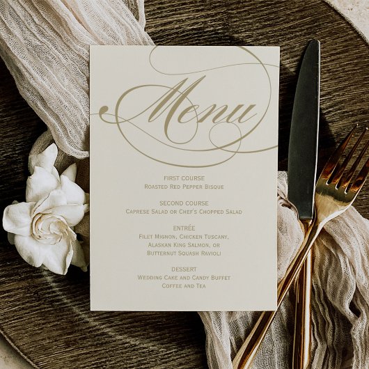 Menu Mariage élégant calligraphié ivoire et or