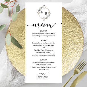 Menu Mariage élégant Carte Monogramme Floral