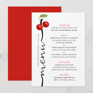 Menu Mariage élégant Cerises Rouge Blanc Rustique Fruit