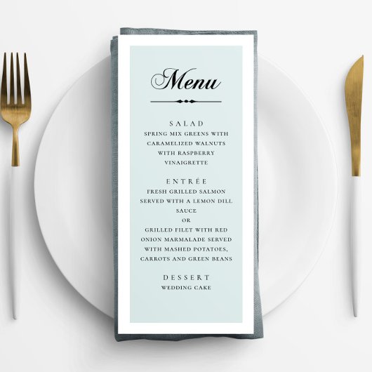 Menu Mariage élégant classique calligraphié bleu