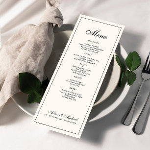 Menu Mariage élégant classique ivoire crème noir
