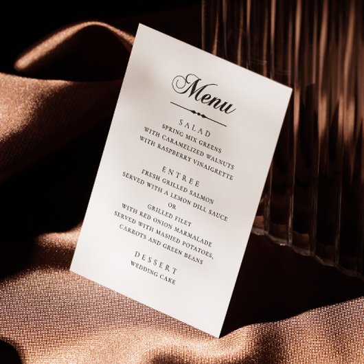 Menu Mariage élégant classique minimaliste calligraphié