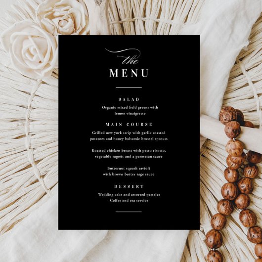 Menu Mariage Élégant Classique Noir et Blanc