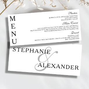 Menu Mariage élégant classique noir et blanc pour le dî