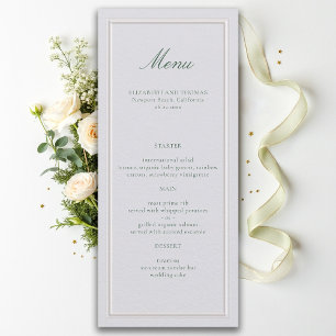 Menu Mariage Élégant Classique Vert Cadre Élevé Ivoire
