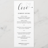 Menu Mariage Élégant Cœur Amour (Devant)