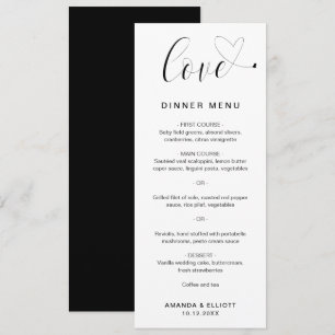 Menu Mariage Élégant Cœur Amour