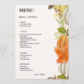 Menu Mariage Élégant de Citrouille de feuilles d'automn (Devant)
