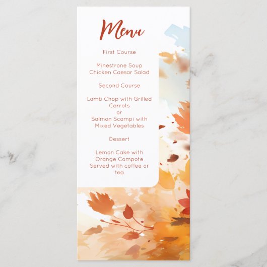 Menu Mariage Élégant de Feuillage Aquarelle d'Automne (Devant)