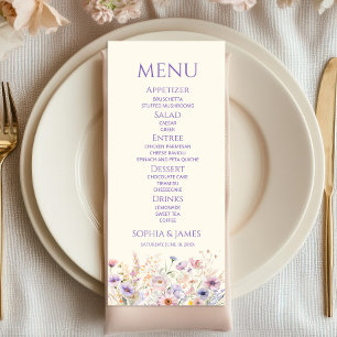 Menu Mariage Élégant de Prairie de Fleurs Sauvages Rose