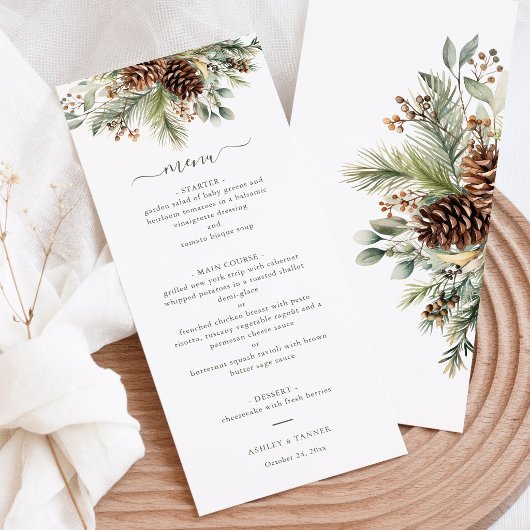 Menu Mariage Élégant de Vertures de Pin en Hiver