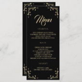 Menu mariage Elégant Déco Or Rétro Noir (Devant / Derrière)