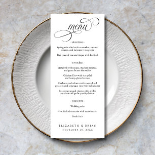 Menu Mariage élégant écriture noir et blanc