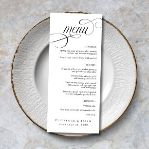 Menu Mariage élégant écriture noir et blanc