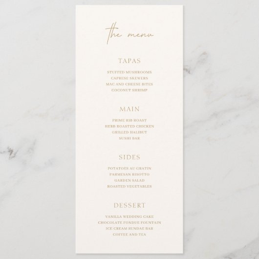 Menu Mariage élégant en ivoire et or intemporel (Devant)