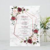 Menu Mariage élégant en marbre bordeaux de cuivre géomé (Debout devant)