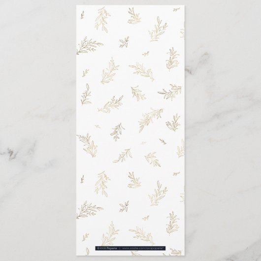 Menu Mariage élégant et botanique en or doré (Dos)