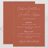 Menu Mariage élégant et moderne, dîner en terre cuite (Devant / Derrière)