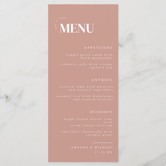 Menu Mariage élégant et moderne Dusty Mauve (Devant)