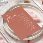 Menu Mariage élégant et moderne en argile rouge<br><div class="desc">Une typographie moderne et une couleur terre cuite tendance pour votre papeterie mariage : choisissez cette suite de mariage simple et élégante. Entièrement personnalisable : vous pouvez modifier l'arrière - plan ainsi que la couleur du texte comme vous le souhaitez.</div>