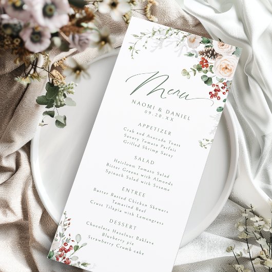 Menu Mariage Élégant Férié Floral Hivernal