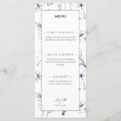 Menu Mariage Élégant Fleur Line Art Violet Prune (Devant)