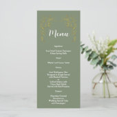Menu Mariage Élégant Fleurs Dorées Vert Sauge (Debout devant)