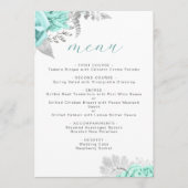 Menu Mariage Élégant Floral Aqua Argent (Devant)