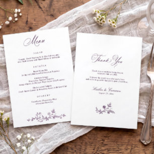 Menu Mariage élégant floral français vintage violet fon