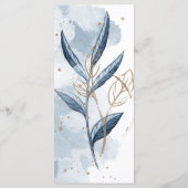 Menu Mariage Élégant Floral Moderne Or Bleu (Dos)