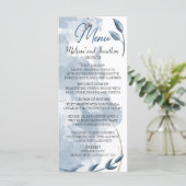 Menu Mariage Élégant Floral Moderne Or Bleu (Debout devant)
