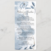 Menu Mariage Élégant Floral Moderne Or Bleu (Devant)