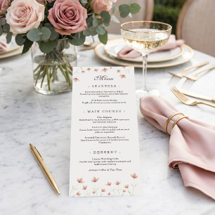 Menu Mariage Élégant Floral Rose Pâle Minimaliste