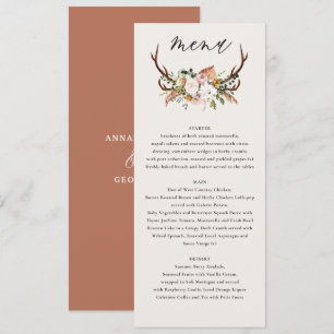 Menu mariage élégant floral terracotta rouille
