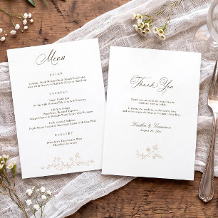 Menu Mariage élégant floral vintage beige tan victorien