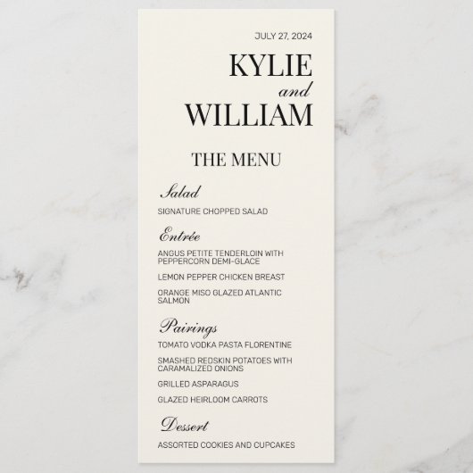 Menu Mariage élégant Insertion (Devant)