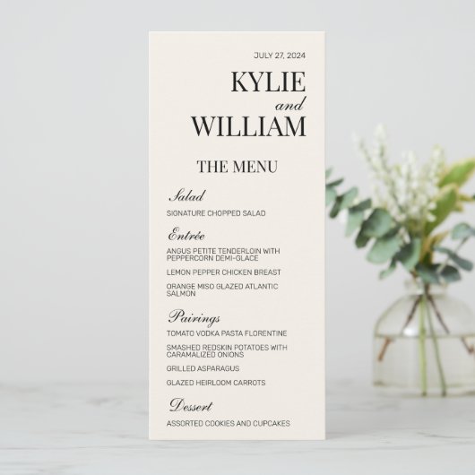 Menu Mariage élégant Insertion (Debout devant)