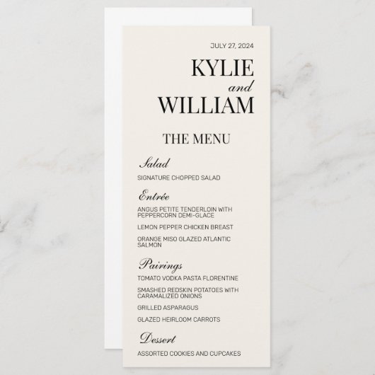 Menu Mariage élégant Insertion (Devant / Derrière)