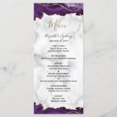 Menu Mariage Élégant Marbre Violet Or Agate (Devant)