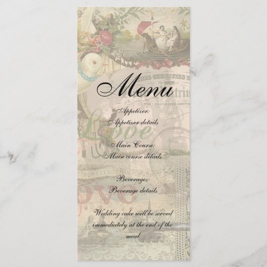 Menu Mariage élégant Mariage Vintage Antique Vintage (Devant)