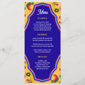 Menu Mariage élégant mexicain vibrant jaune bleu (Devant)